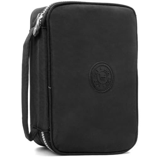 Estojo escolar grande para 100 lapis em Nylon com 25 elasticos (Preto)