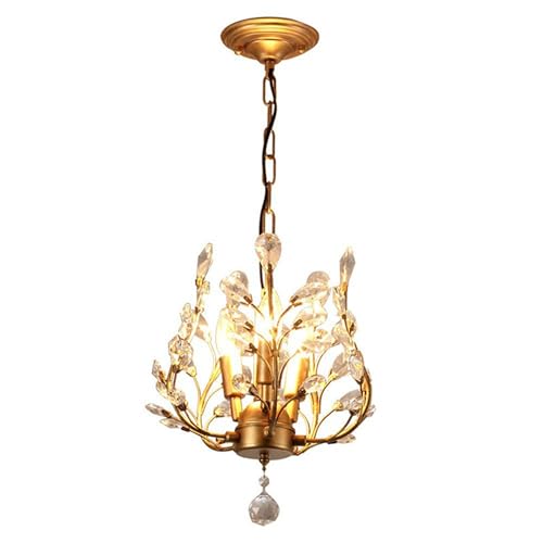 Lampe à suspension en cristal K9 à 3 lumières doré pour îlot de cuisine