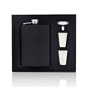 Hip Flask Set, 8 oz roestvrij staal mat zwarte heupfles met trechter en 2 kleine glazen draagbare zak whisky fles met…