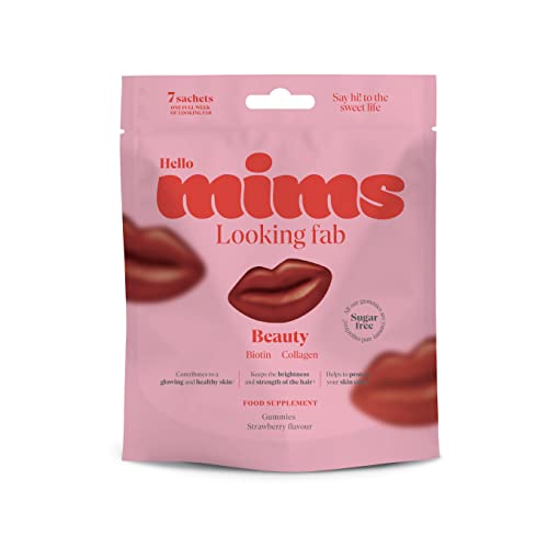 Gominolas para el pelo, piel y uñas | Suplemento Nutricional | Contiene Colágeno y Biotina | Sin azucar | Ayuda a mantener un cabello y uñas sanos y fuertes | Frambuesa | Gummies para 1 semana | Mims