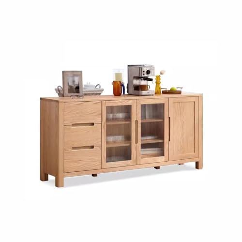Nordic Oak Massivholz Sideboard Aufbewahrungsschrank Moderner Teeschrank mit Selbstbedienungsfunktion