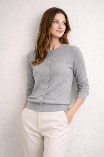 Image of State Cashmere Women's 100% Pure Cashmere Button Front Long Sleeve Crew Neck Cardigan Sweater