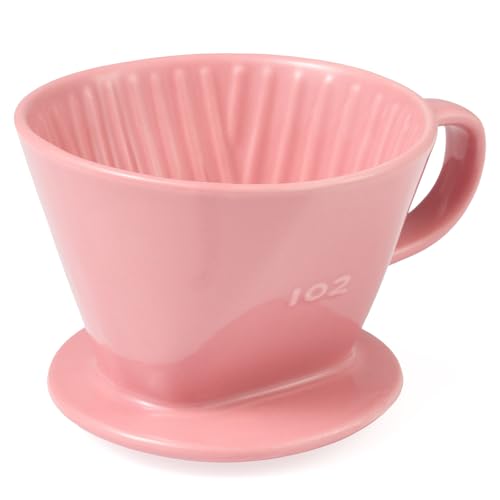 Image of Pour Over Coffee Dripper, Ceramic Pour Over Coffee Maker, Pink | 3 Holes Flat Bottom, Easy Manual Brew Maker, Porcelain Slow Filter Cone for Travel, Camping, Office, Home