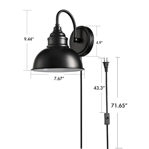 Image of Mini Gooseneck Wall Sconce, 2-Way Mount with Switch, Black | Flexible Gooseneck, Plug-in & Hardwired Dual Installation, On /Off Switch Included, Fits Bedroom, Corridor, Porch