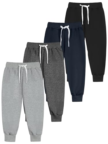 Image of Resinta 4 Pack Toddler and Boys Joggers Sweatpants Cotton Kids Active Pants with Drawstring Casual Athletic Clothes