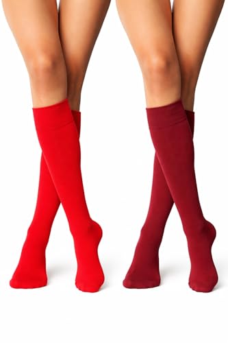 MILENA weiche, atmungsaktive Overknee-Socken mit elastischer Passform und rutschfestem Halt. Perfekt für Alltag, Arbeit, Sport und Cosplay – vielseitig kombinierbar, Rot, Bordeaux 2PK