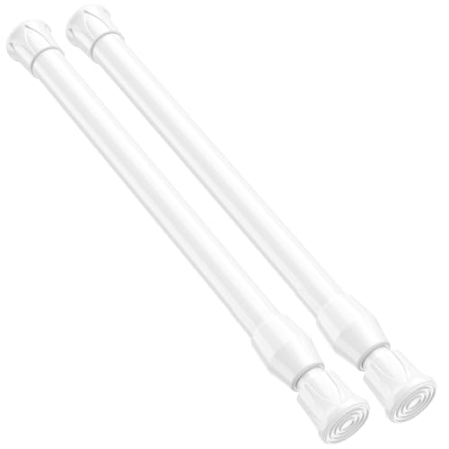 Image of 2 Pack Small Tension Rod 12 to 19 Inch Adjustable Tension Curtain Rod Mini Closet Spring Rod No Drilling Short Tension Rods for Windows, Cupboard, Kitchen Cabinets, White