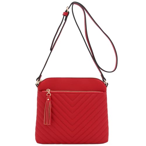 Image of FashionPuzzle Chevron Quilted Medium Crossbody Bag with Tassel Accent