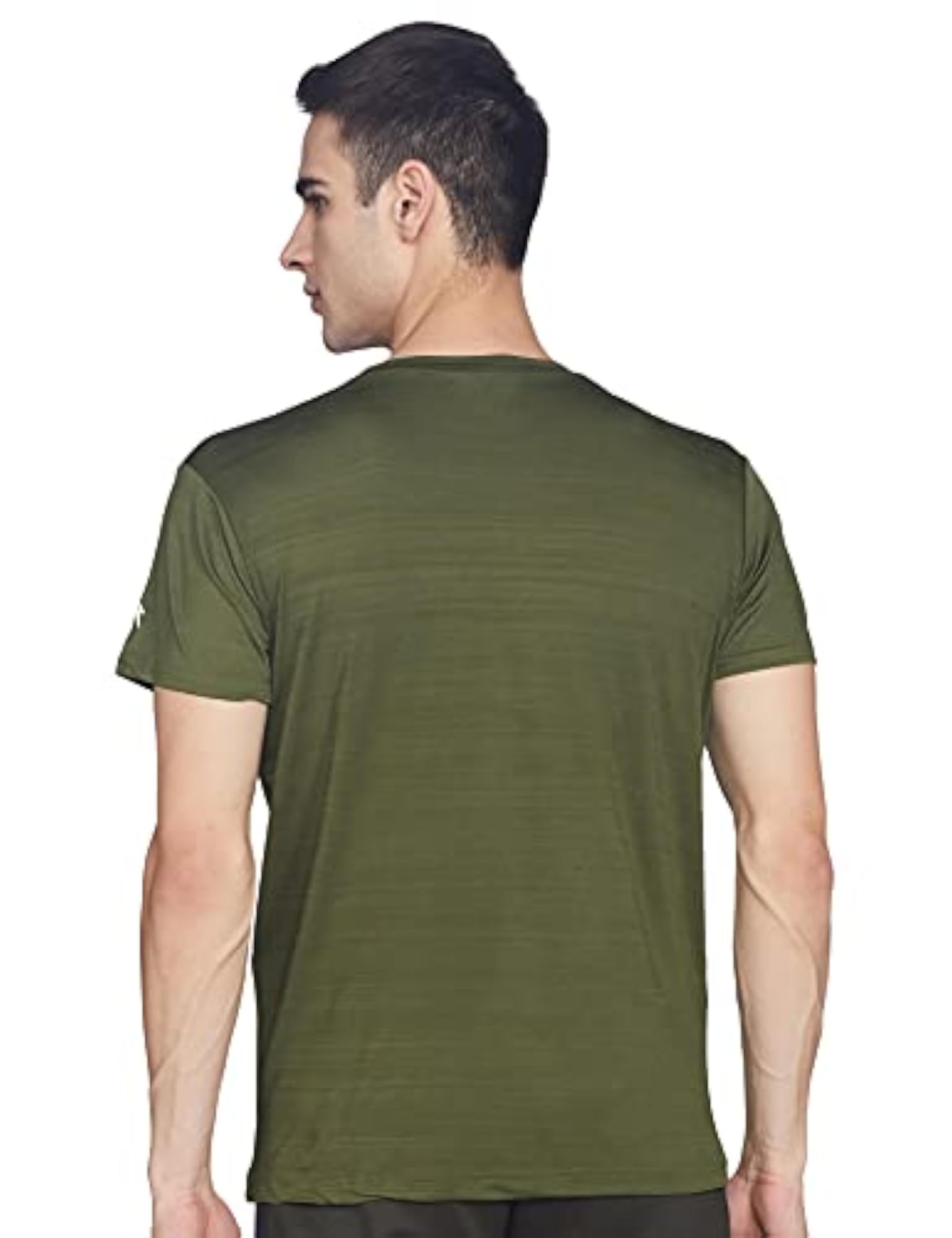 Chameleon Spandex Knit Round Neck Sports T-Shirt, Olive, Size Large