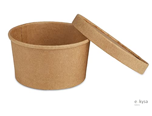 Image of ekysa basics Disposable Thick-Walled Craft Paper Food Container with Lid - 250 ml, Leak-Resistant, Eco-Friendly Bowl /Tub, Brown
