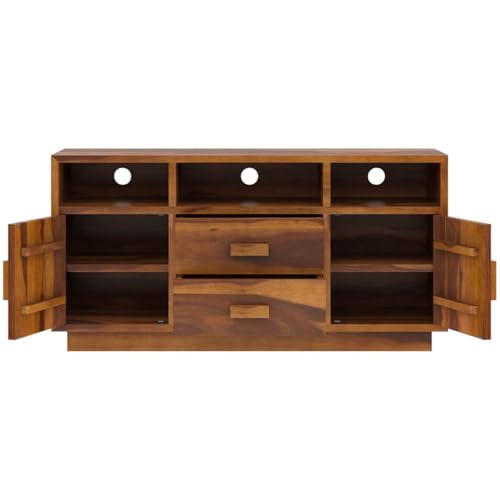 Image of Solid Wood TV Unit for Living Room 55 Inch Furniture - Wooden TV Unit with Storage Cabinet with 2 Drawr, 7 Shelves Wooden TV Cabinet for Living Room - Fits up to 55-Inch TV (Barrett)