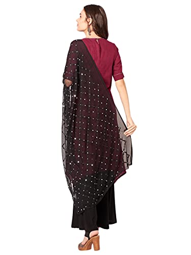 Image of DUPATTA BAZAAR Women's Black Embroidered Chiffon Dupatta with Mirror Work