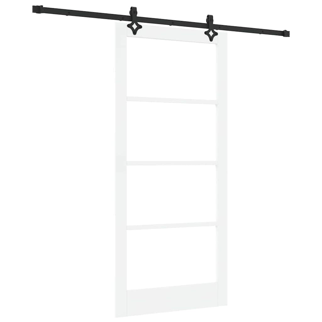 vidaXL Drzwi przesuwne Biały 93 x 202 cm Lite drewno sosnowe i szkło | Gładkie linie z minimalistycznym stylem, Solidne drewno, Płynne działanie z elastycznymi elementami