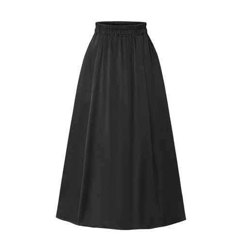 Ladies Elastic Waist Skirt Spring Summer and Autumn Leisure Pocket Skirt Hem Elegant