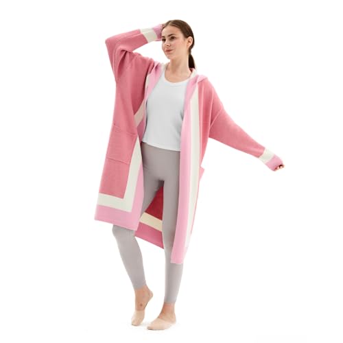 Fashion Striped Long Sweater Cardigan for Women, Oversized Open Front Cardigan with Pockets