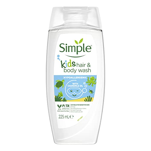 Simple Kind to Skin Kids Hypoallergenic Hair & Body Wash pack of 6 with chamomile oil shampoo for kids 225 ml, White