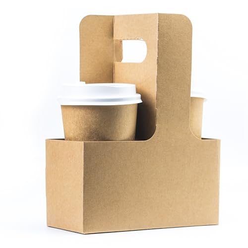 2 Cup Kraft Cardboard Beverage Carrier (Pack of 10) - Durable Drink Carriers for Hot or Cold Beverages - Perfect for Party Favors, Gift Baskets, Food Delivery Service, Door Dash, Uber Eats