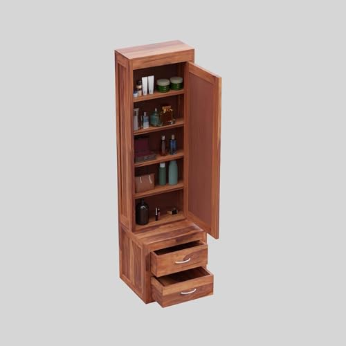Image of Credenza Sheesham Wood Dressing Table with 2 Drawer Storage for Living Room Bedroom Wooden Vanities for Home Solid Wood Bedroom Furniture (Teak Finish)