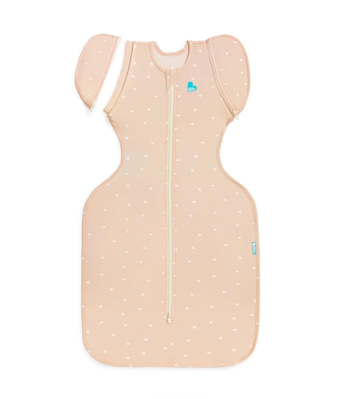Love To Dream Swaddle Up Transition Bag, Twin Zipper, Arms-Free Baby Sleep Sack with Zip-Off Wings, Lightweight, Hip Healthy, Moderate Ideal Temperatures 24°C & 27°C, Heart Blush, Large (6-9 Months) 1