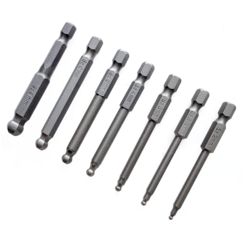 Vesttio Ball End Hex Head Metric Allen Wrench Drill Screwdriver Bit Set 7Pcs 1/4 Inch Hex Shank 2.56 Inch/65 Mm Length S2 Steel With Magnetic For Power Screwdriver Drill Impact Driver #TOP4
