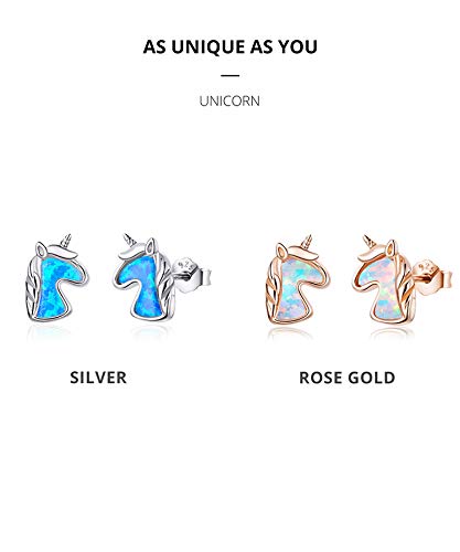 Orecchini A Bottone Unicorno In Argento Sterling 925 Con Zirconi - Oro Rosa - SALAN