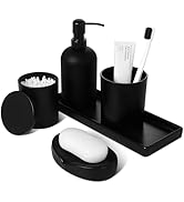 GMISUN Black Bathroom Accessories Set, 5PCS Matte Black Bathroom Accessory Sets Complete, Glass B...