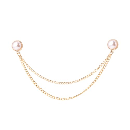 Pearl Brooch Pins Hanging Chain Lapel Pin for Men Suits Tassel Collar Chains for Shirts Badge Pearl Brooches for Women Dress Suit Sweater Accessories