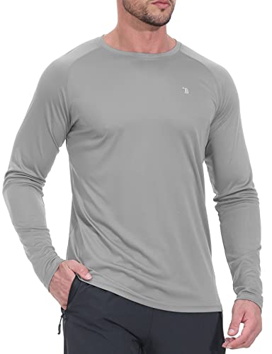 Rdruko Men's Outdoor Hiking Shirts Long Sleeve Upf 50+ Sun Protection Dry Fit Lightweight Sports Shirts(Light Gray, Us Xl) #TOP4