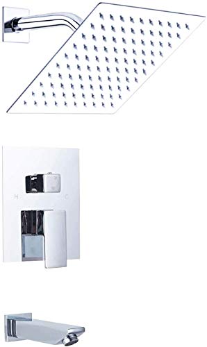 Shower Faucet Chrome Yifinessyi Shower Set with Tub Spout Bathroom 8inch Square Stainless Steel Shower Head Shower Trim Kit with Rough-in Valve Shower Set Bath Rainfall Shower Faucet System