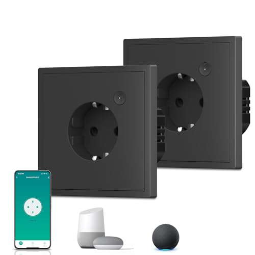 BSEED Prise intelligente en Matt, Prise de courant enterrée WiFi, Prise de courant avec minuteur, Installation simple, S - Série, 86mm x 2Pack Noir