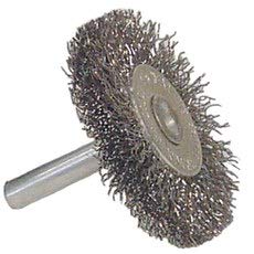 WEILER Carbon Steel Wheel Brush 0.014 in Bristle Diameter - Shank Attachment - 3 in Outside Diameter - Package Type: Display - 36011