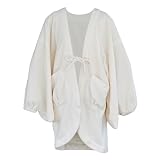[kimono cafe] 着物 フリース カーディガン 羽織 レディース 家着 ブラウン グリーン グレー オフホワイト ベージュ ちゃんちゃんこ どてら 半天 家着 着物カーディガン M L (offwhite, M)