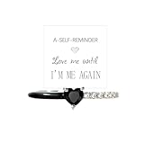 Love Me Until I'M Me Again Black Heart-Cut Half Enamel Ring, Heart Rings Self-Love Ring Gift, Heart Rings Birthday Gifts for Women, Daughter, Wife, Friends (Black obsidian, 7)