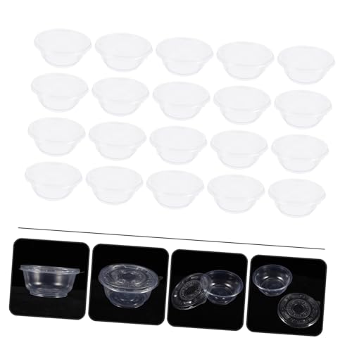 ERINGOGO 50セット 一次使い捨てプラスチック製スープボウル 蓋付き小型デザートカップ ゼリー容器 食品保存用 防水軽量持ち運び便利