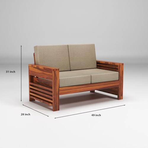 Image of Sheesham Wooden 6 Seater Sofa for Living Room | Rosewood 6 Seater Cushion Sofa with Side Teapoy for Home & Office | Solid Wood Sofa Set for Lounge (Honey,Grey,3+2+1 Seater)