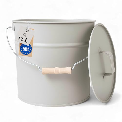 LIVLIG Seau avec couvercle de 10 l, seau en zinc, seau à cendres avec couvercle, seau en métal, accessoires pour cheminée, seau de 10 l, seau en tôle avec...