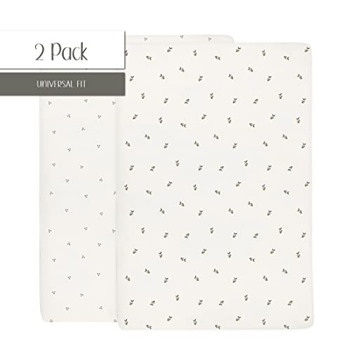 Image of Ely's & Co. Patent Pending Waterproof Pack and Play Sheets, 100% Cotton with Waterproof Lining - 2 Pack Fitted Mini Crib Sheet Set, Berry and Cluster Dot (Sage) 38 inch x 24 inch