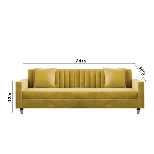 Image of Casaliving Garcia 3 Seater Sofa Set for Living Room (Yellow - Colour Fabric) Premium Fabric Sofa Set