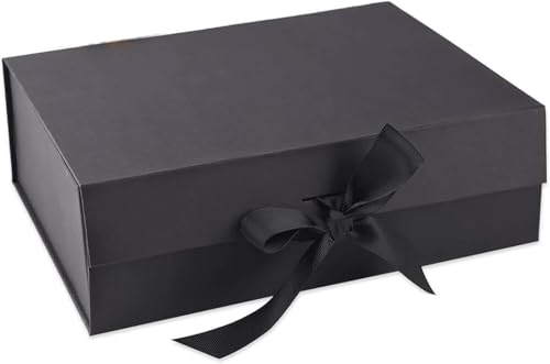 Caja de regalo con lazo, caja de regalo magnética con tapa, para cumpleaños, Navidad, caja de regalo reutilizable, San Valentín, negra