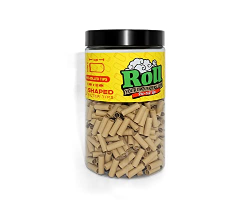 ROLLYOUROWNPAPERS Natural Unbleached Pre-Rolled Filter Tips, Ø6mm - Bottle of