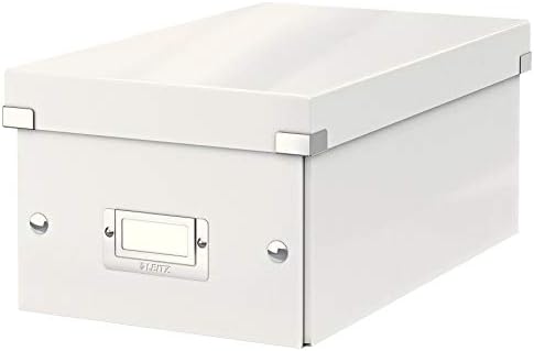 Leitz Click & Store Storage Box, DVD Organizer Box with Lid, Collapsible, Stackable, Patented Design, Bin, Cabinet, Desk Organizer, White (60420001)