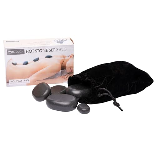 WellTouch Hot Stone Massage Set | 20 Basalt Massagesteine | Optimal als Hot Stone Einsteiger-Set | Geeignet für Privatanwender | Ideal für Spa, Massagetherapy & Entspannung