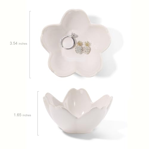 Image of Flower Ring Dish Holder,Jewelry Dish Tray,Small Trinket Tray,Jewelry Plate Bowl,Key Bowl,Decorative Plate,Birtdhay Christmas Gifts for Women Friends,Ceramic Kiln effect White