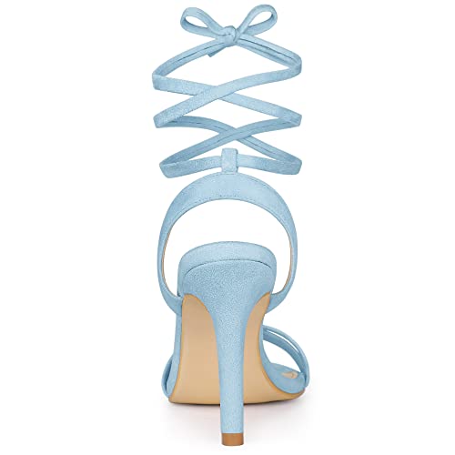 Allegra K Allegra K Women's Lace up Strappy Blue Heels High Stiletto Heel Sky Blue Sandals 7 M US