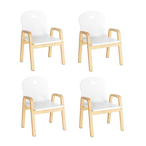 FirFurd 4 Sillas Infantiles Madera, Mobiliario Infantil, Mueble Infantil, Silla con Respaldo, Altura Ajustable, para Salón, Dormitorio, Blanca, 39x32x(48.5-61.5) cm