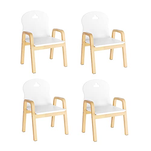 FirFurd Lot de 4 Chaises Enfant Blanche Petite Chaise pour Enfants avec Accoudoirs Hauteur Réglable en Bois pour Chambre d enfant 39x 32x61.5CM