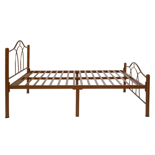 Image of Alto Metal Queen Size Bed Without Storage | Wrought Iron Double Bed with Headboard & Footboard | Sturdy Powder Coated Platform Bed Queen Size Cot for BedroomLivingRoom Brown (75x60)