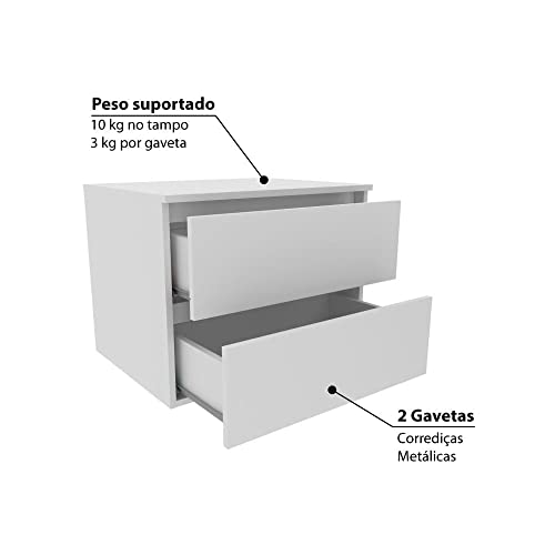 Balcão Gabinete Gaveteiro Suspenso 60 cm Organizador Sem Cuba 2 Gavetas Para Banheiro Branco