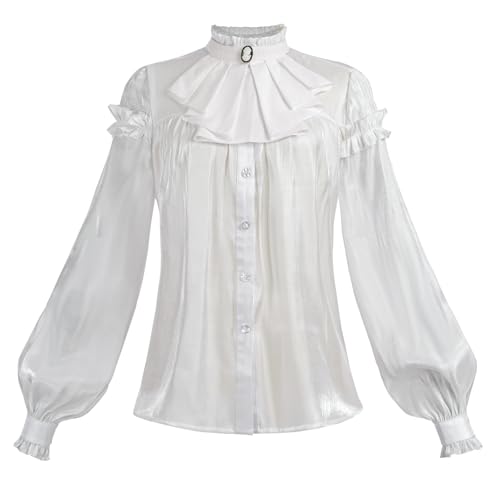 Chemisier victorien gothique opaque blanc fin des hauts rétro inconfortables