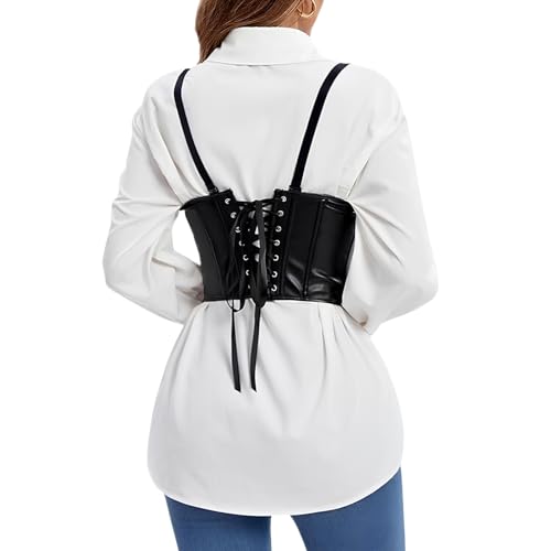 Corset Corselet Cinta Modeladora Redutora Underbust Couro Sintético Preto M665